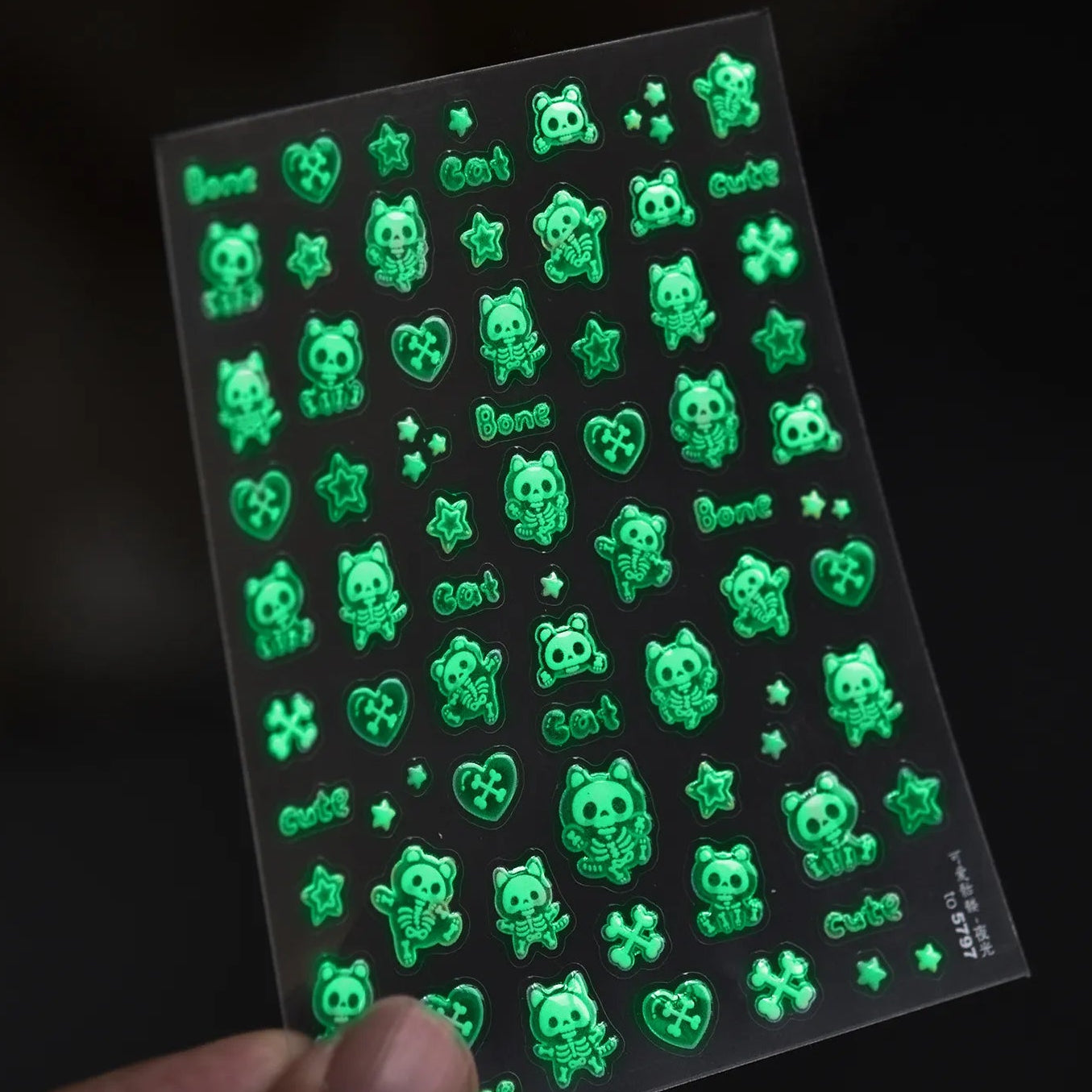 Glow in the Dark Skeleton Hand Nail Stickers - Gothic Heart Decals
