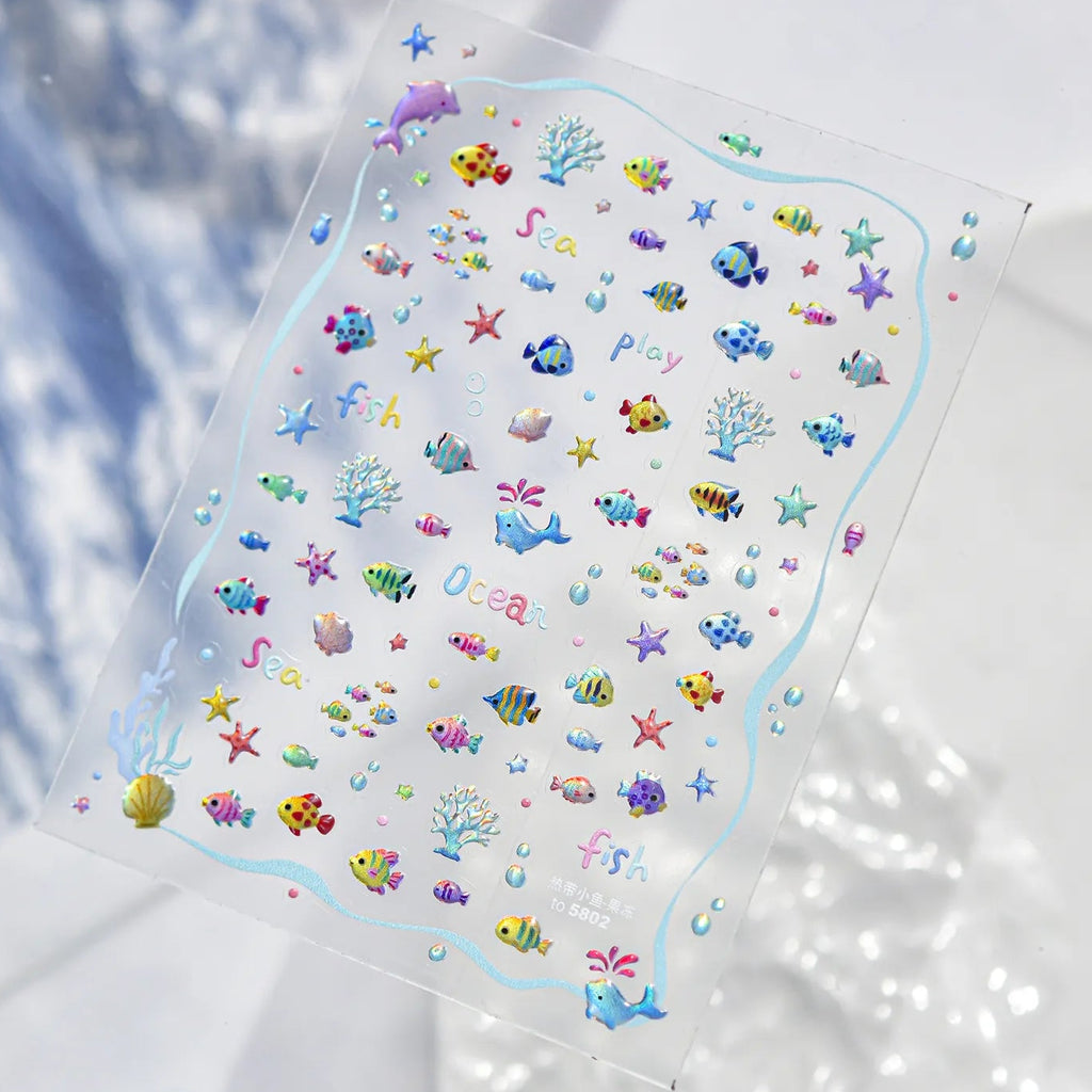 3D Holographic Tropical Fish Nail Stickers - Summer Mermaid Decals