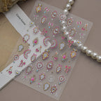 3D Alice Wonderland Nail Stickers - Pink Melting Clock & Coquette Bows Decals