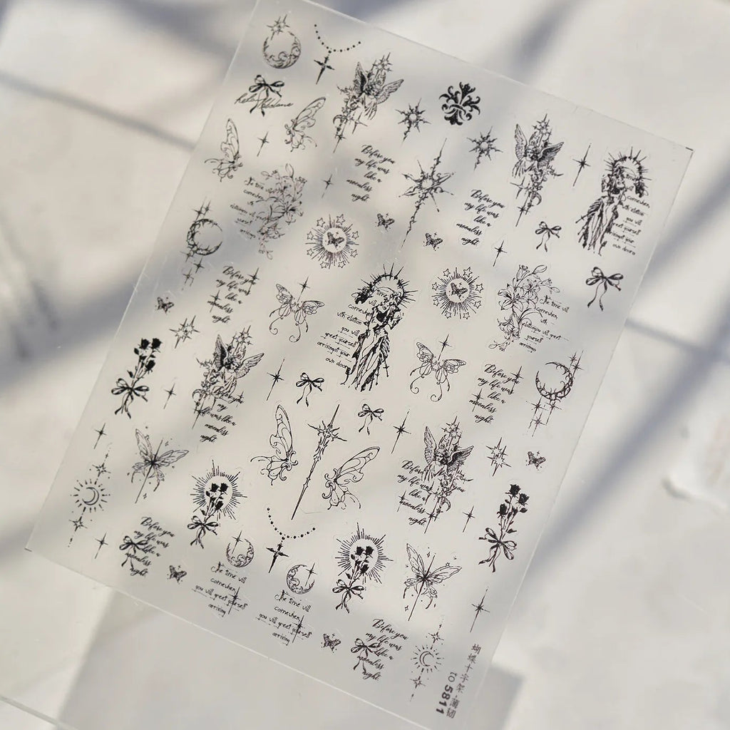 Gothic Angel & Butterfly Fine Line Nail Stickers