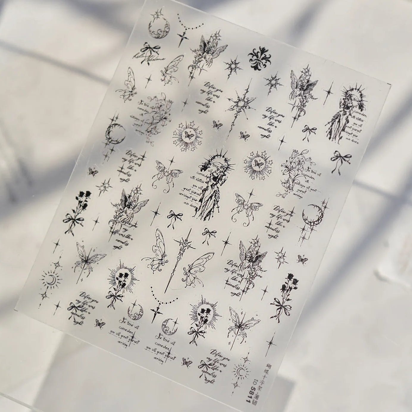 Gothic Angel & Butterfly Fine Line Nail Stickers