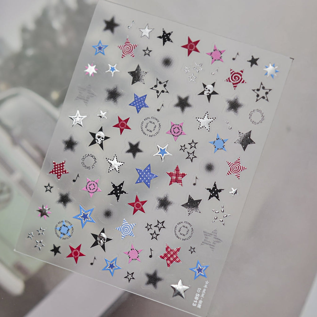 5D Y2K Grunge Star Nail Stickers - Edgy Punk Skull & Music Art Decals