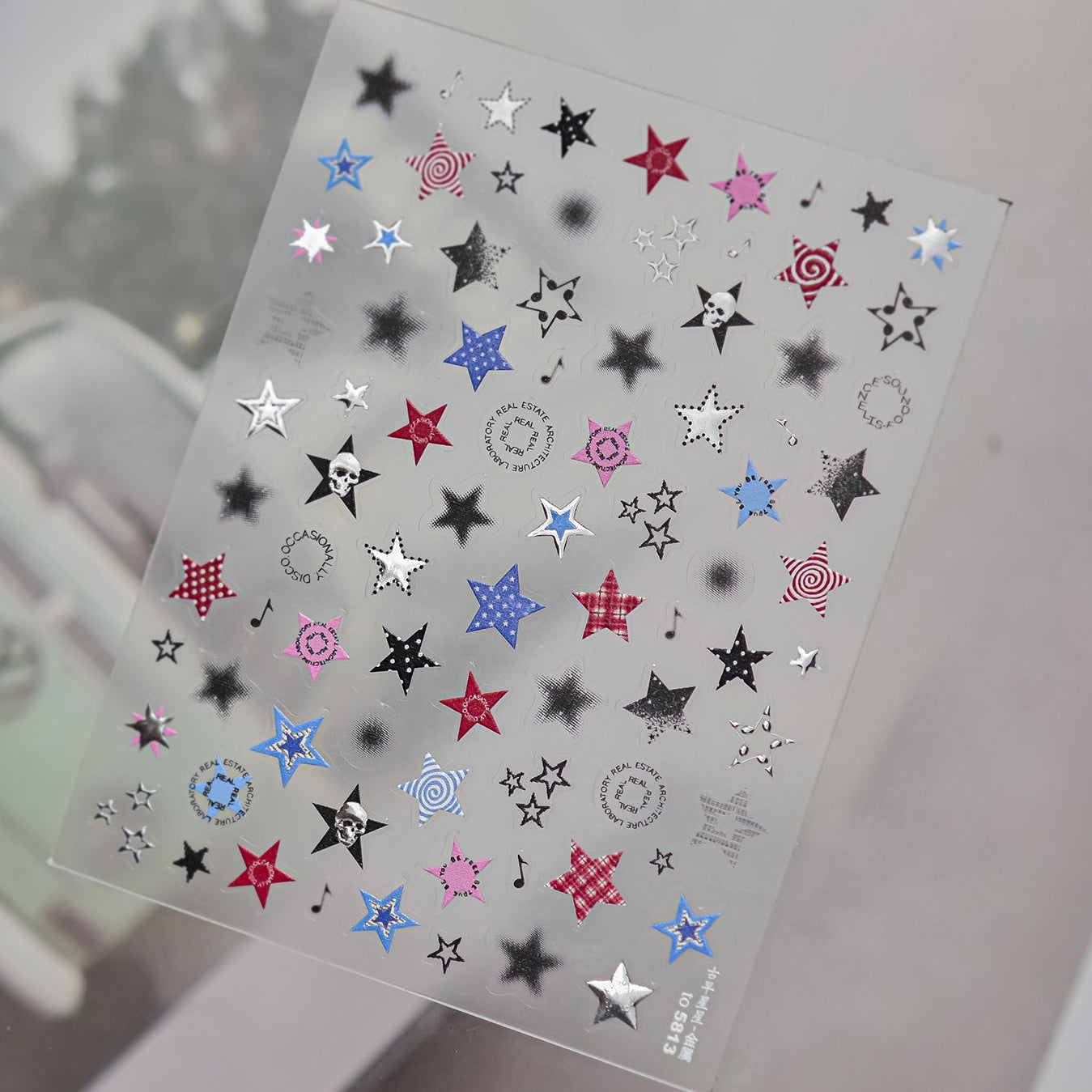 5D Y2K Grunge Star Nail Stickers - Edgy Punk Skull & Music Art Decals