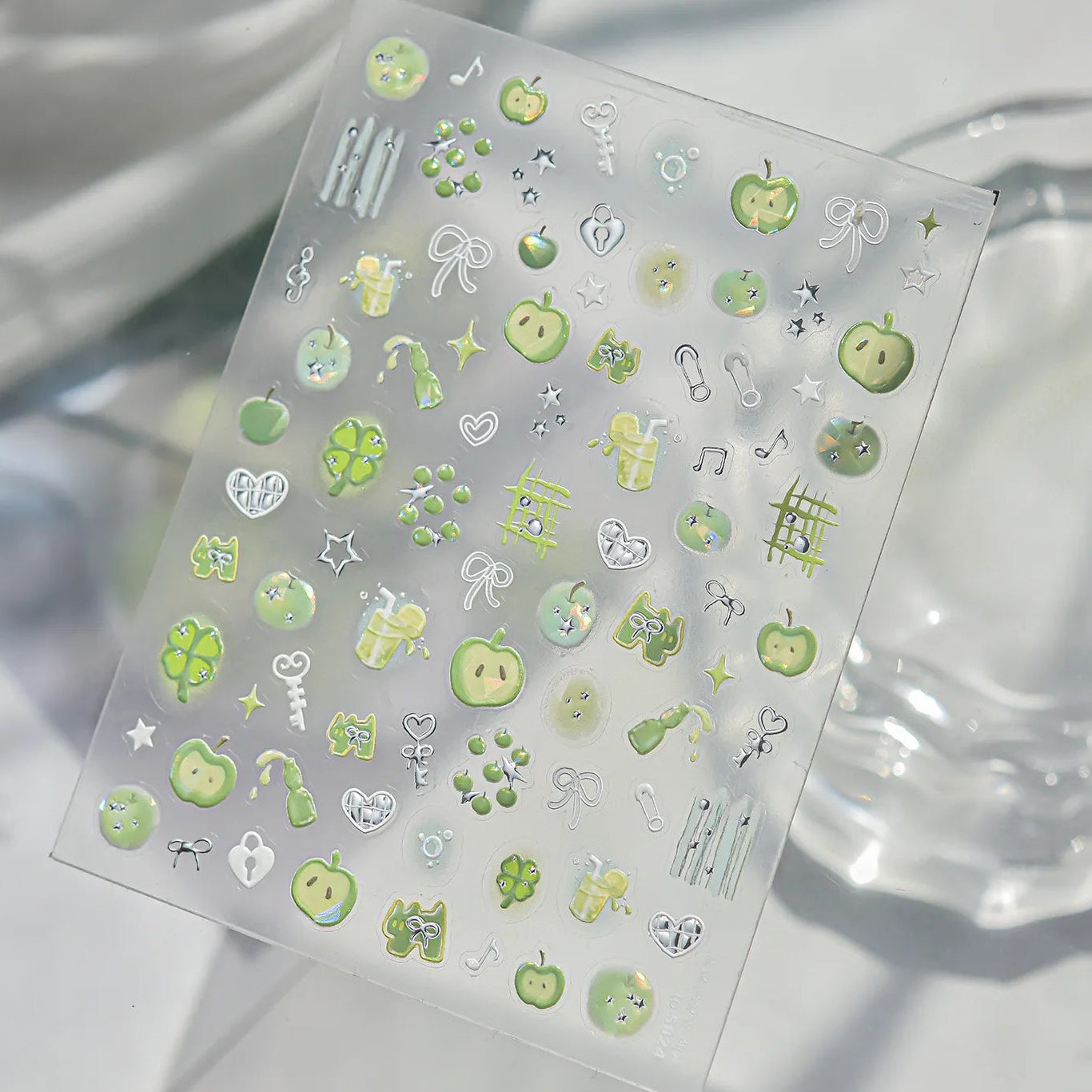 Kawaii 3D Apple & Clover Nail Stickers - Y2K Coquette Decals