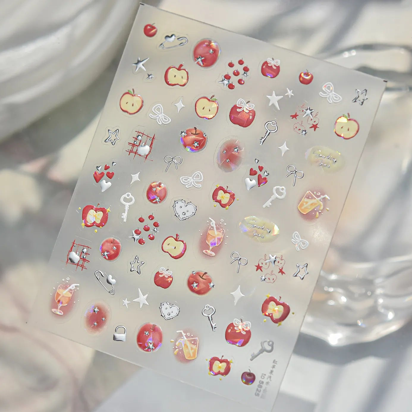 Kawaii 3D Apple & Clover Nail Stickers - Y2K Coquette Decals