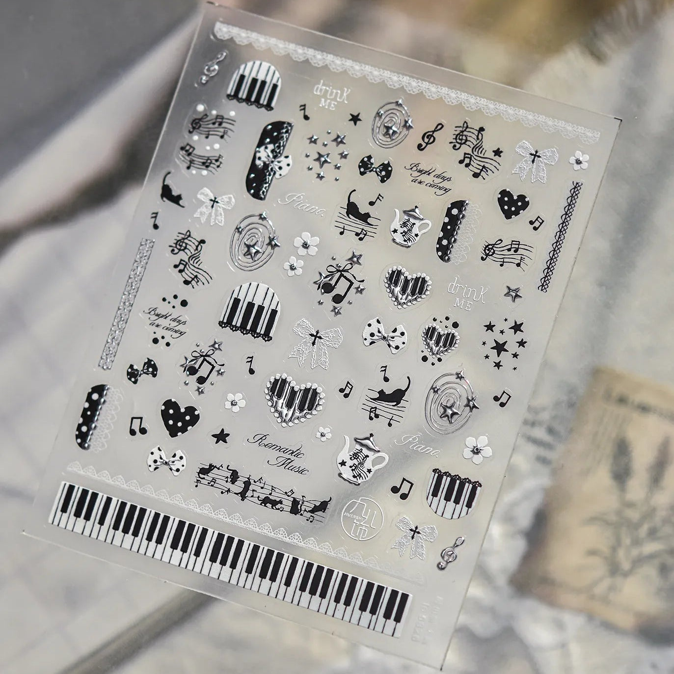 Vintage Music Note & Cat Nail Stickers
