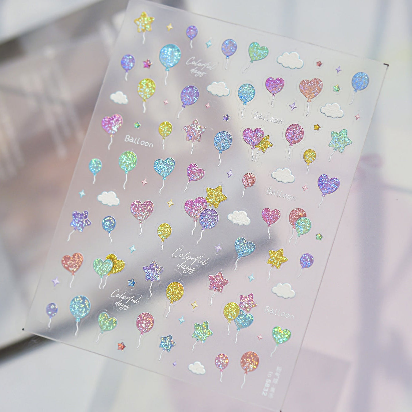Jelly Balloon 3D Nail Stickers - Iridescent Heart & Bow Decals 