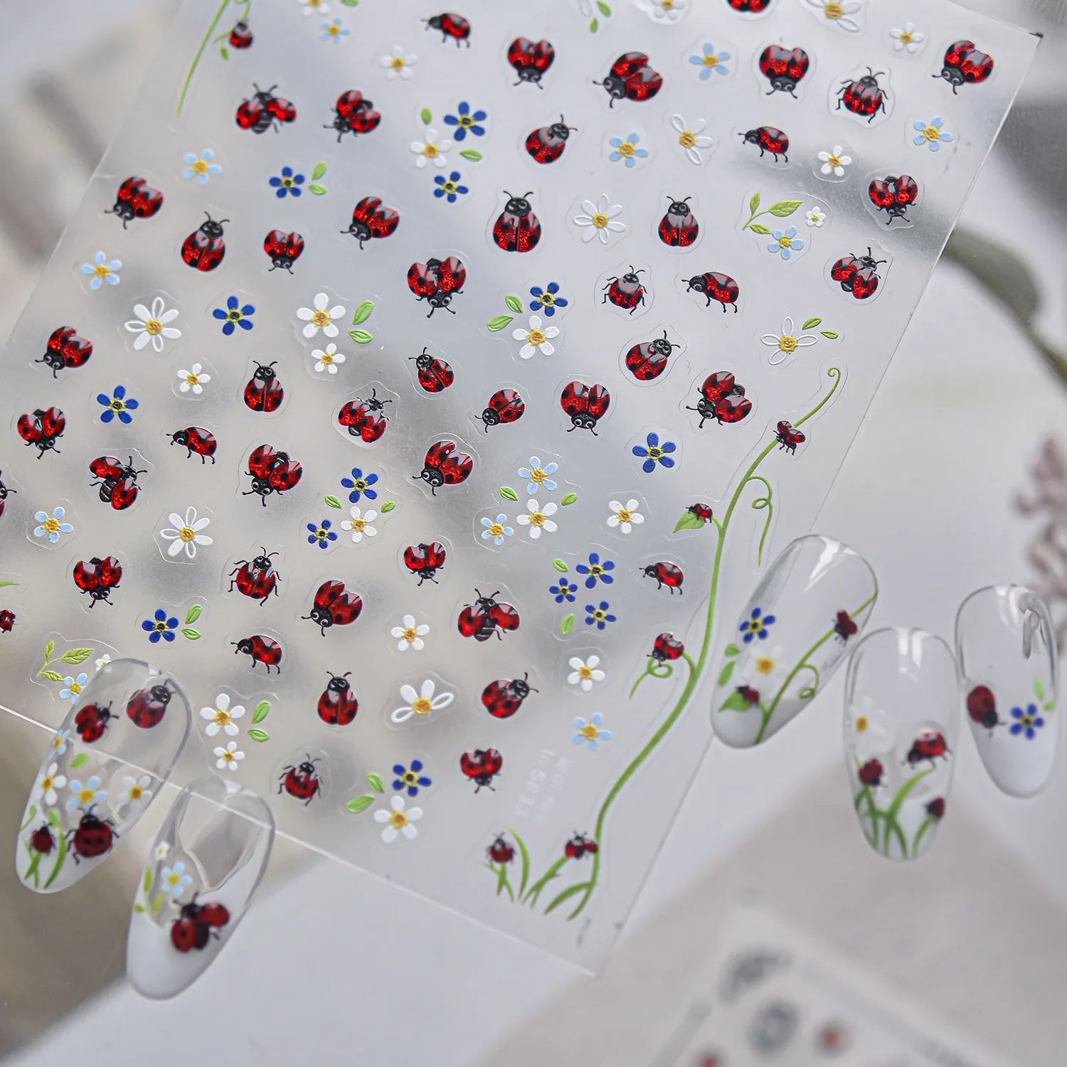 Vintage Beetle & Ladybug 3D Insect Nail Stickers - Botanical Nature Decals
