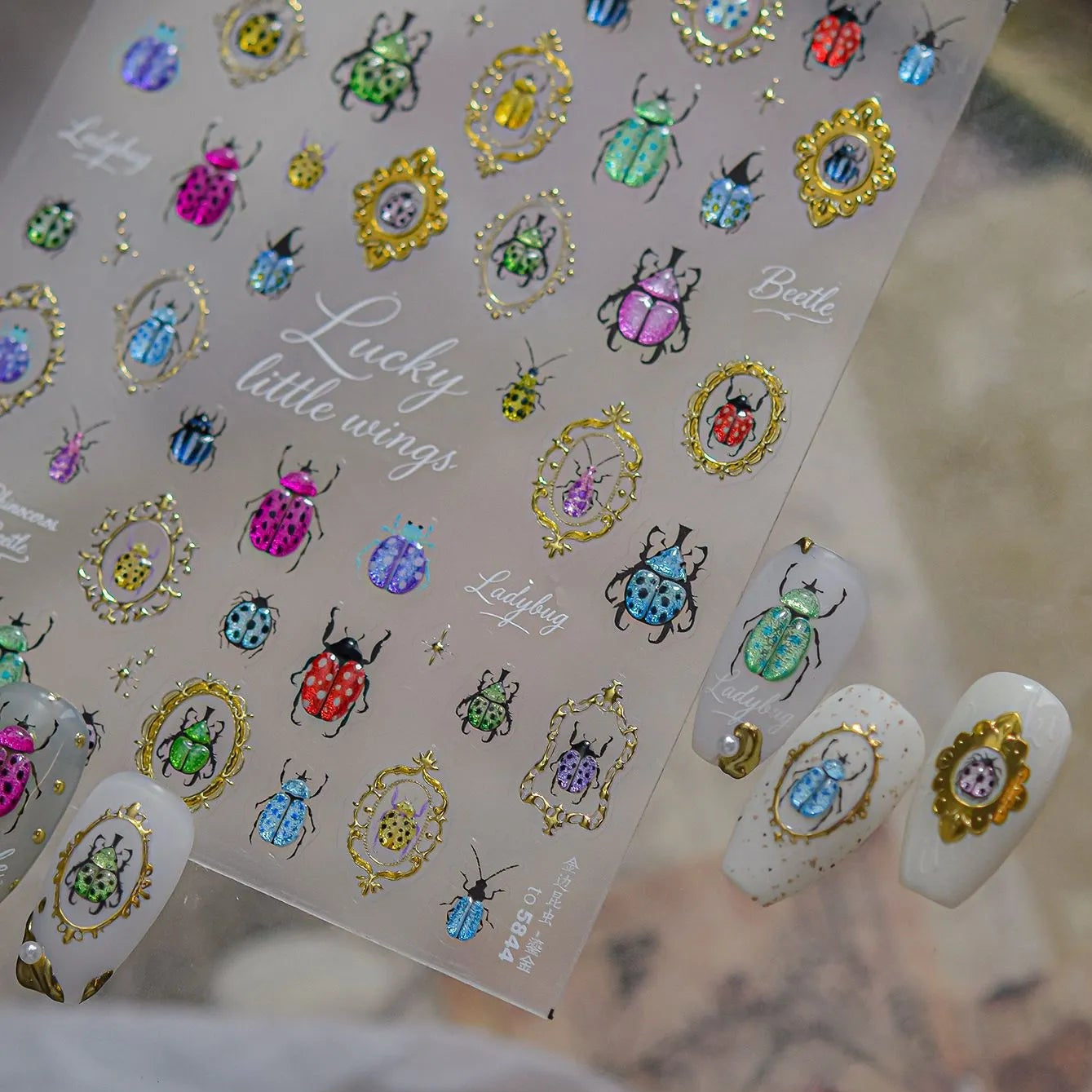 Vintage Beetle & Ladybug 3D Insect Nail Stickers - Botanical Nature Decals