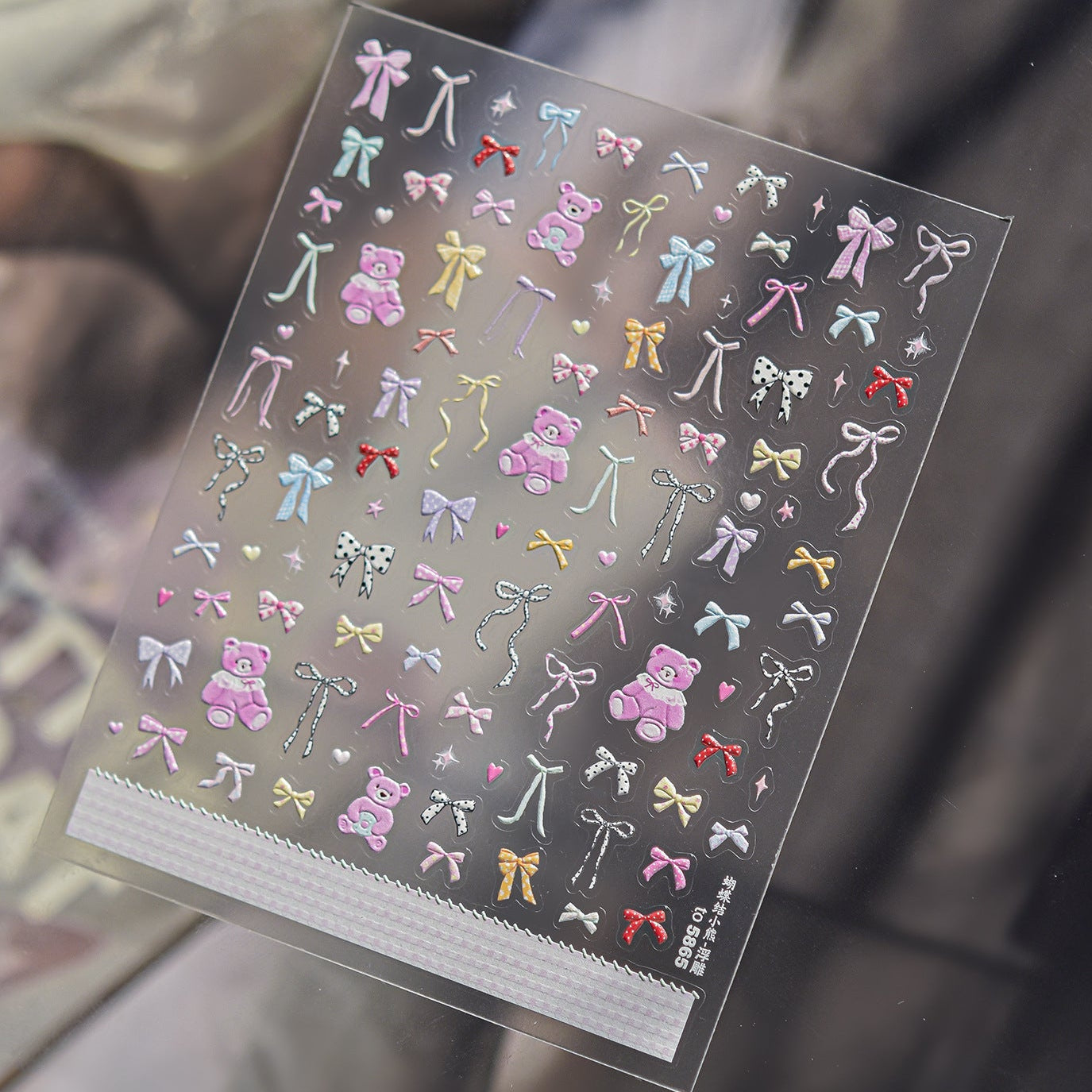Kawaii Polka Dot Bow Nail Stickers - 3D Cute Bear Decals 5868