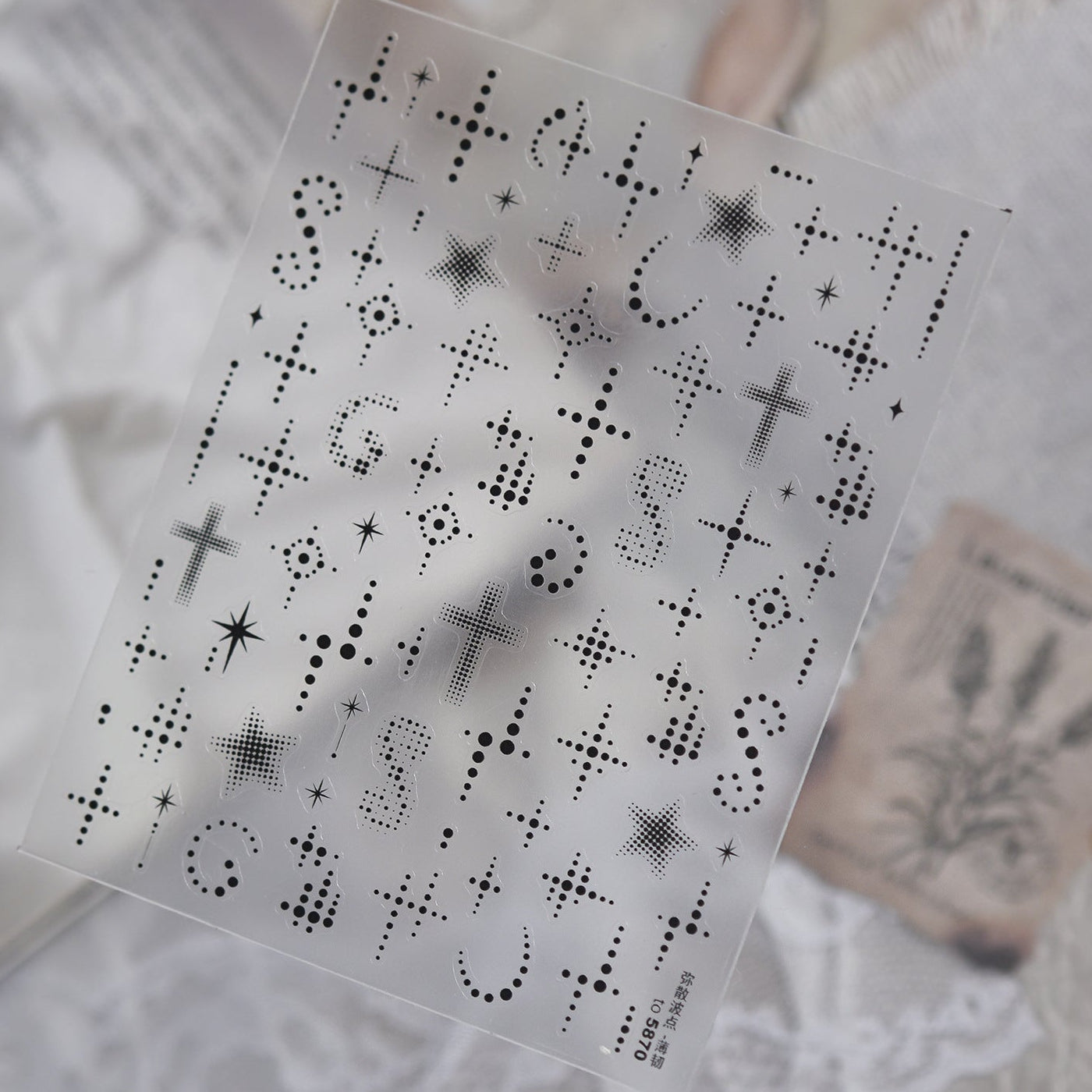 Y2K Cyber Grunge Nail Stickers - Black & White Halftone Cross Decals