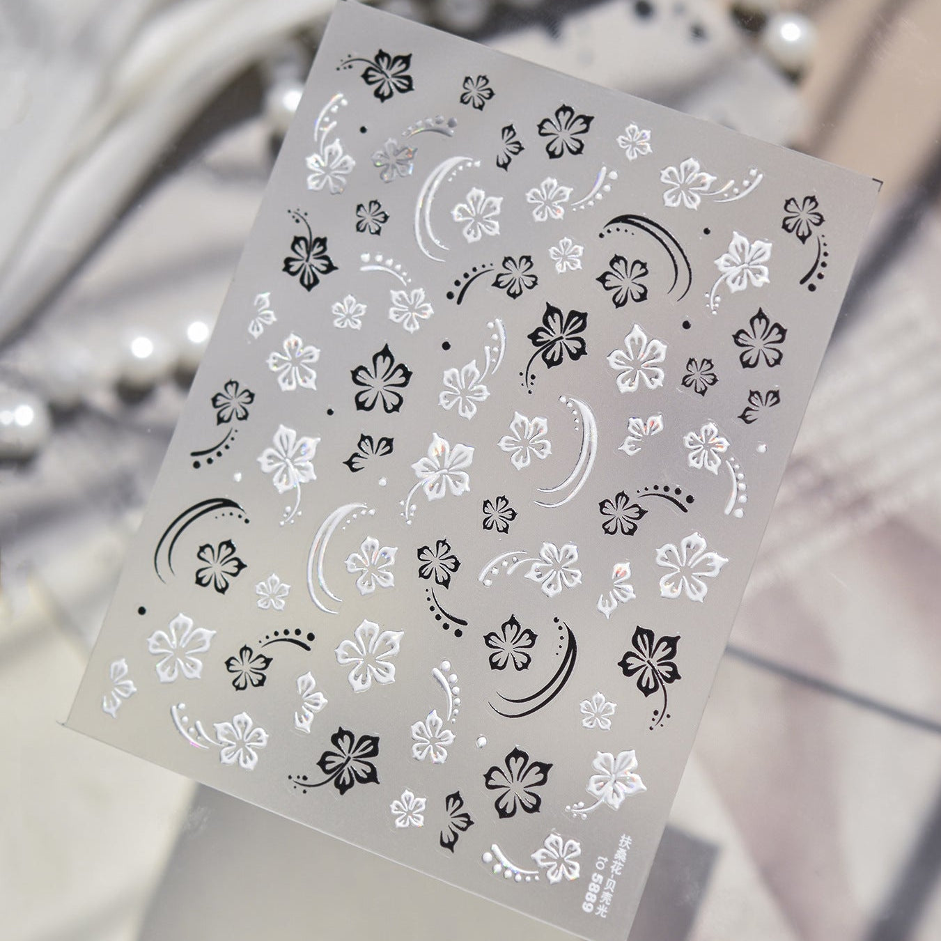 3D Silver Metallic Nail Art Stickers - Y2K Cyber Gothic Flower Decals 