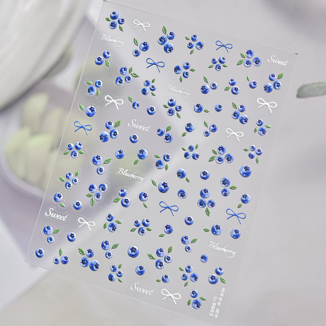 Summer Cherry & Blueberry Jelly Nail Stickers - Fruit & Bows Decals 5901