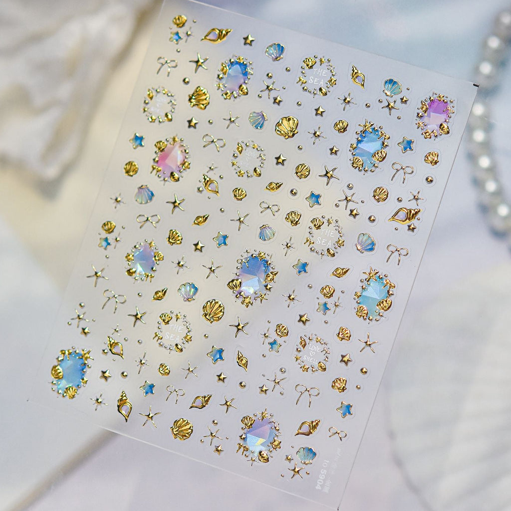 3D Ocean Seashell Starfish Nail Stickers Y2K Mermaid Core Beach Decals 5904