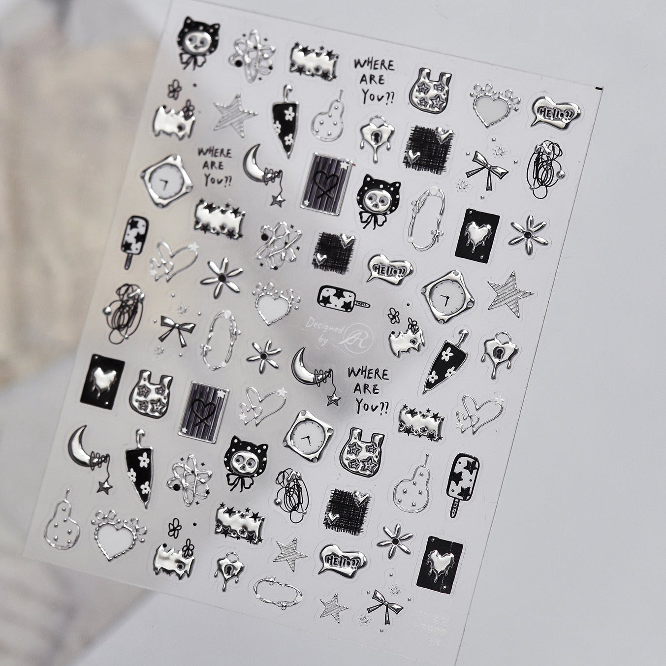 Silver Metallic 3D Nail Stickers - Y2K Cyberpunk Star & Heart Decals 5907