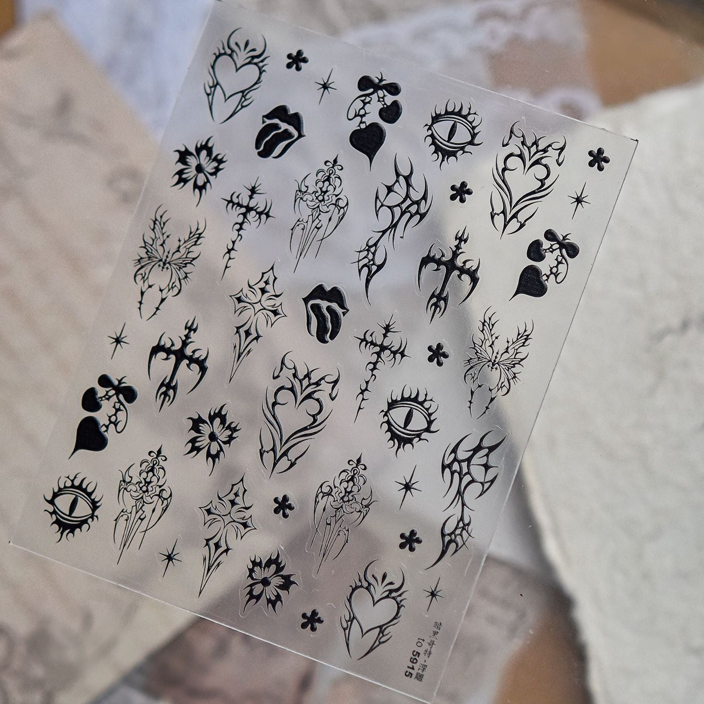 Cyber Sigilism Nail Stickers - Gothic Tribal Heart & Cross Decals 5914