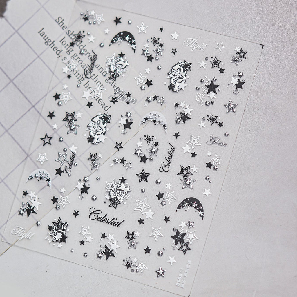 Y2K Metallic Chrome Heart & Star Nail Stickers 5918