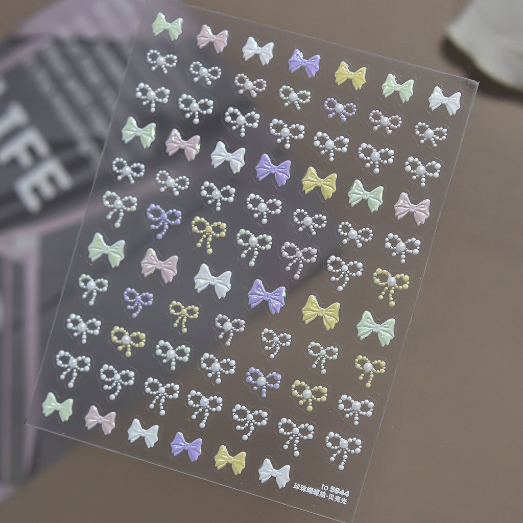 3D Pearl Ribbon Bow Nail Art Stickers 5944