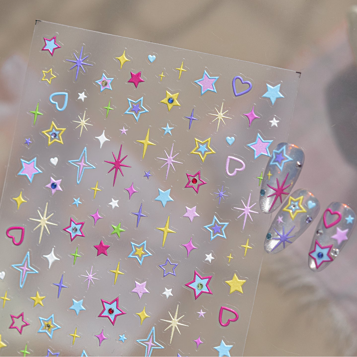 Y2K Star Nail Art Stickers - Metallic & Neon Starburst Decals 6065