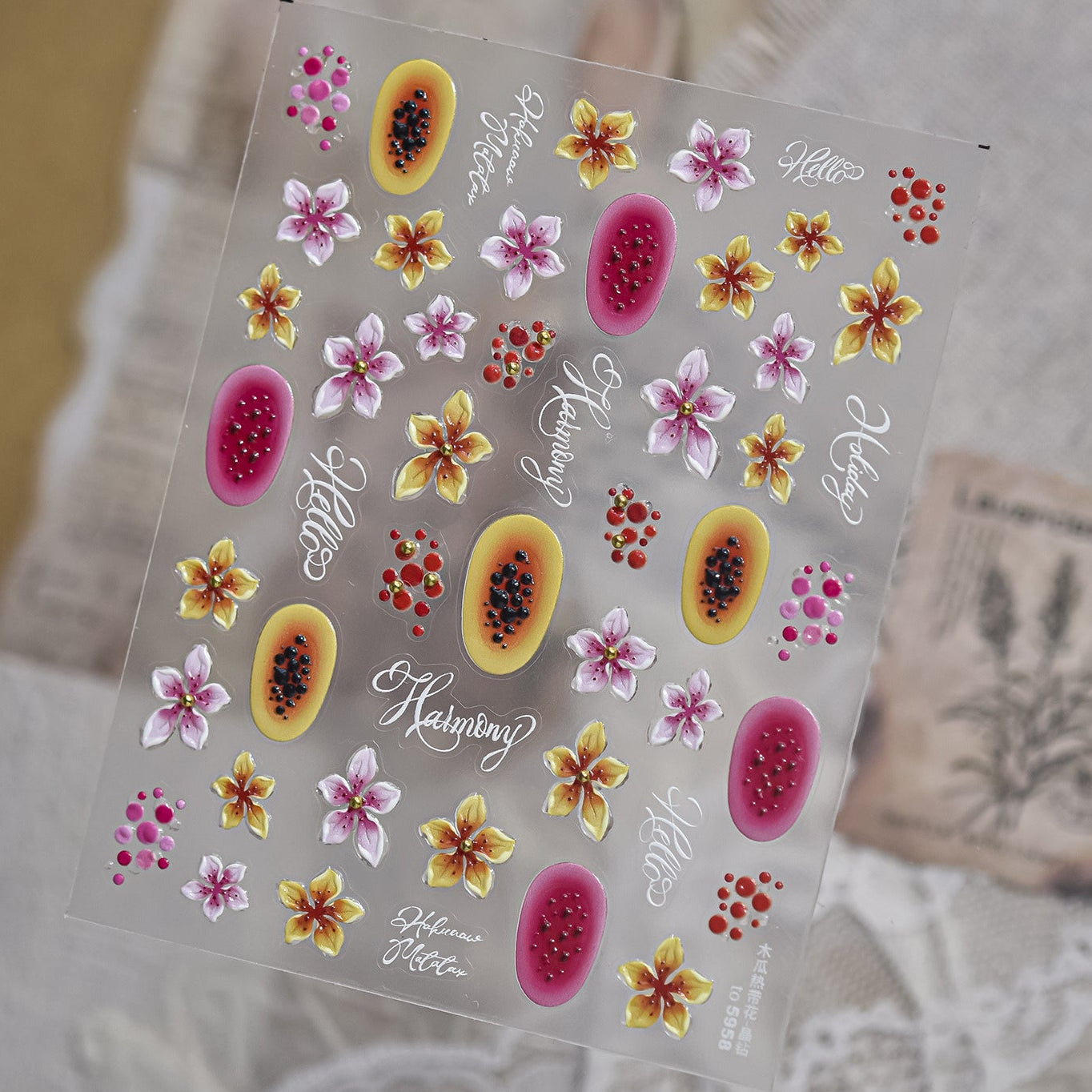 3D Tropical Flower Nail Stickers - Summer Hibiscus & Lily Decals 5958