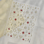 3D Metallic Celestial Nail Stickers - Vintage Heart & Moon Decals 5969