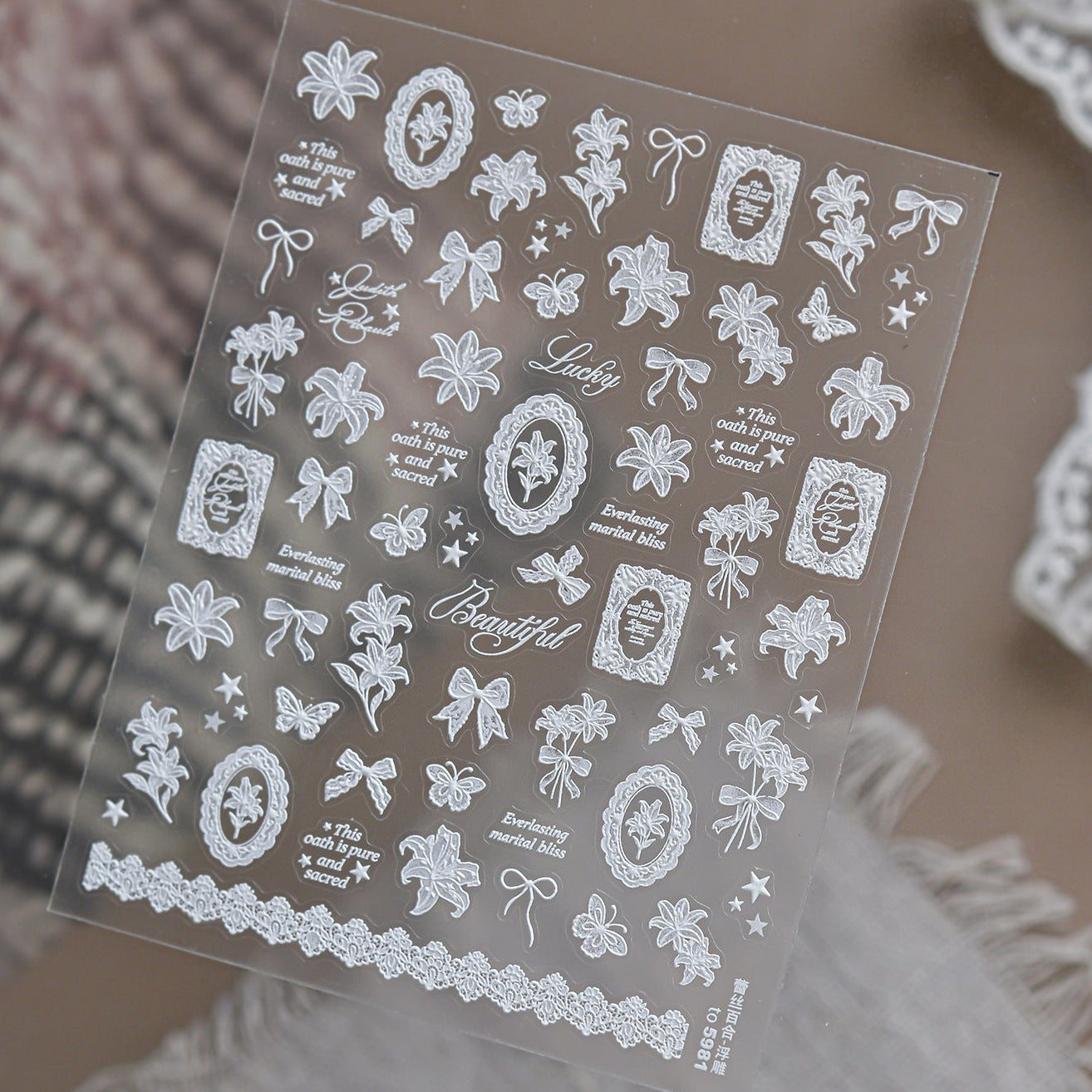 5D Embossed Lily & Lace Nail Art Stickers