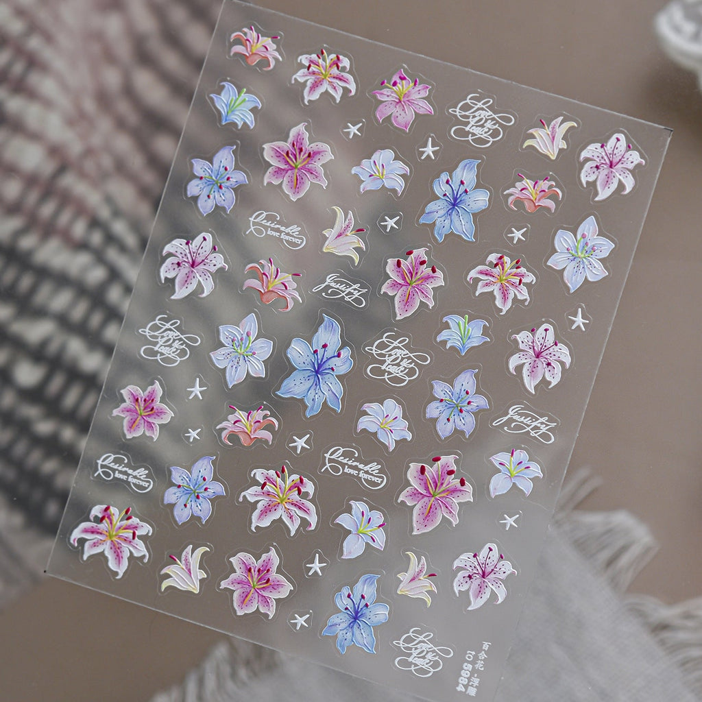 5D Embossed Lily & Lace Nail Art Stickers