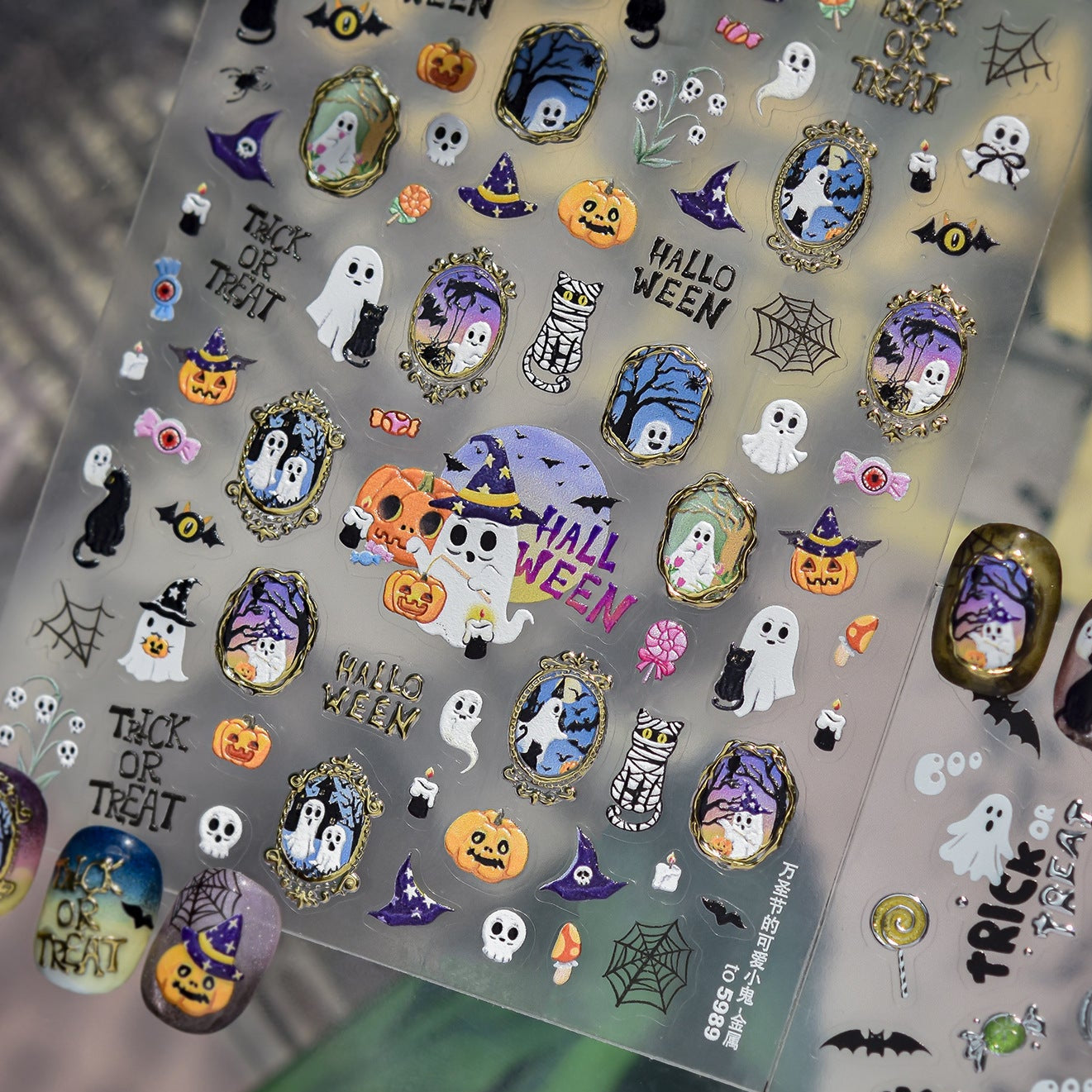 3D Cute Halloween Nail Stickers - Spooky Ghosts,Bats & Pumpkins Decals