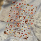 3D Autumn Forest Animal Nail Art Stickers - Cute Hedgehog Deer Decals