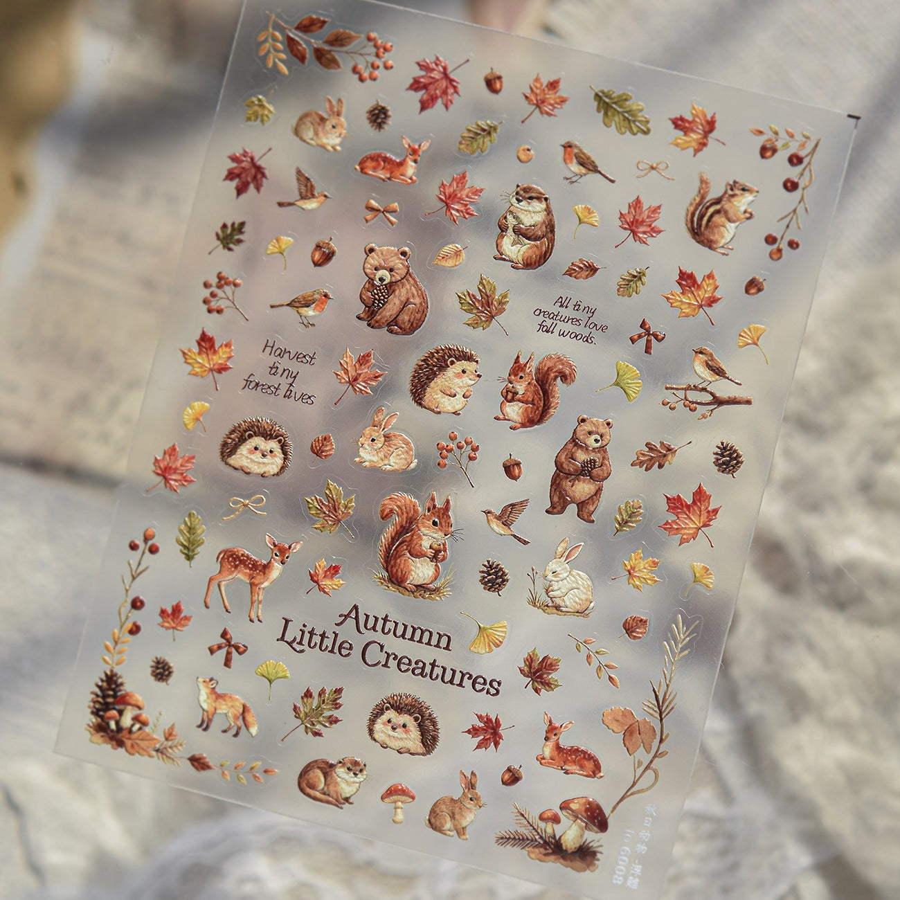 3D Autumn Forest Animal Nail Art Stickers - Cute Hedgehog Deer Decals