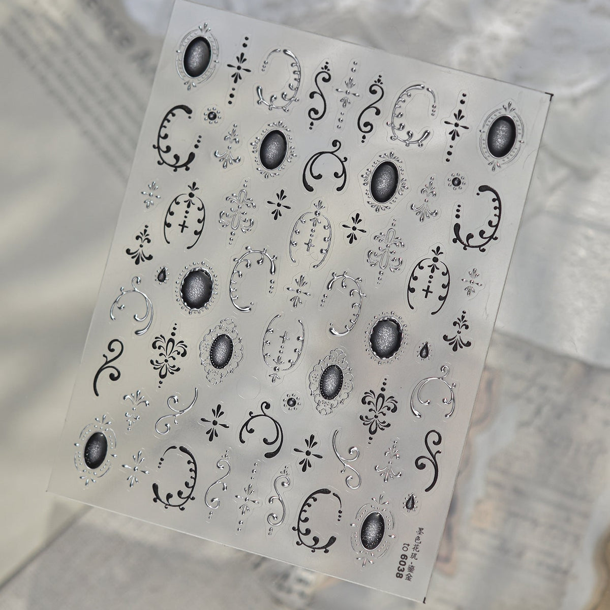 Black Lace & Gothic Cross Nail Stickers - Vintage Dark Coquette Decals