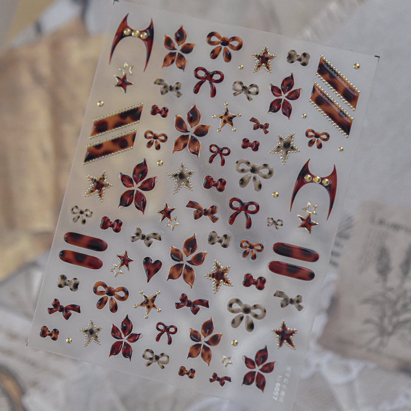 Fall Tortoiseshell Nail Stickers - Y2K Cross & Leopard Print Decals 6057