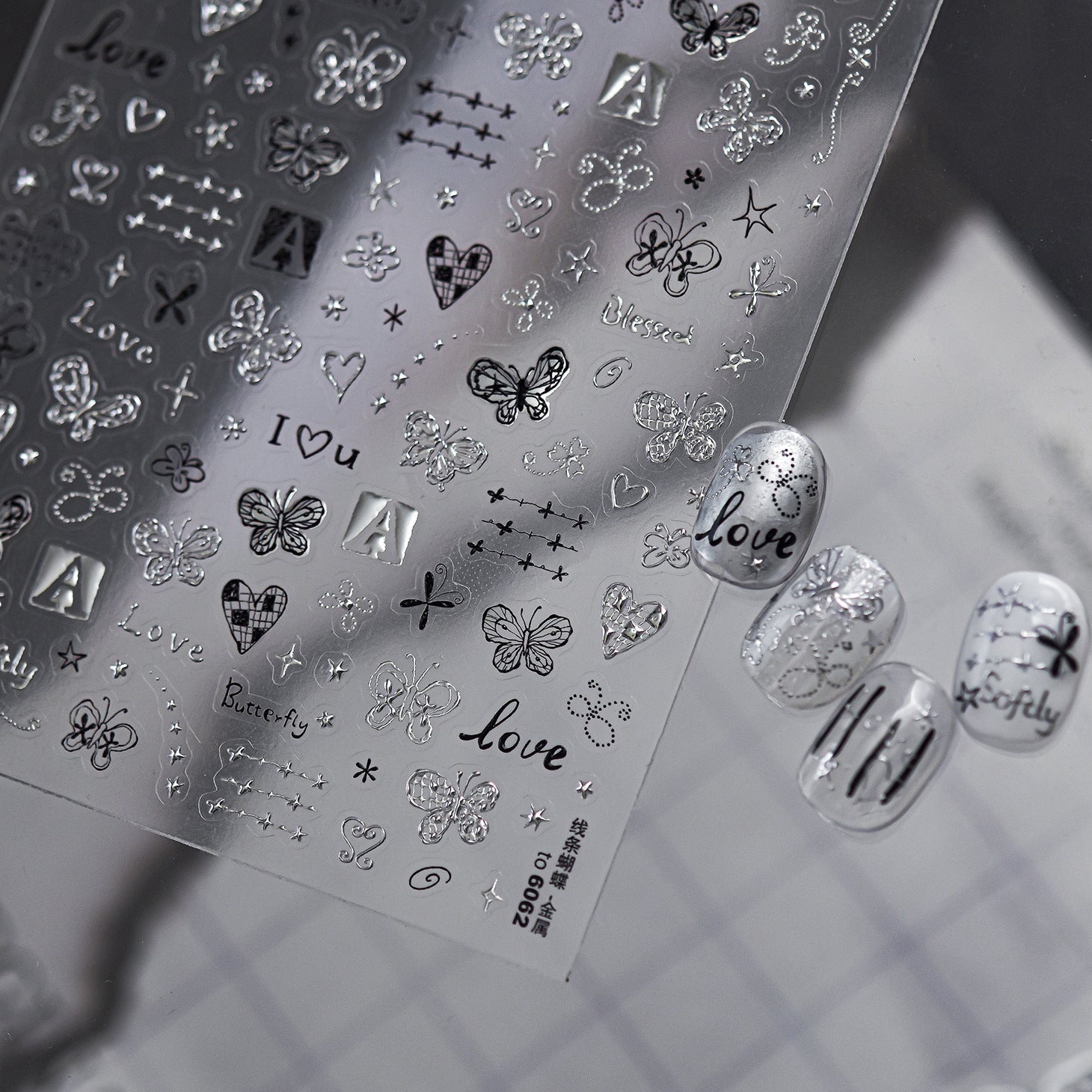 Y2K Metal Silver 3D Nail Stickers - Bowknot, Heart & Cross Decals