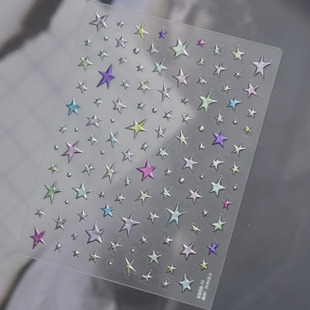 Y2K Star Nail Art Stickers - Metallic & Neon Starburst Decals 6065