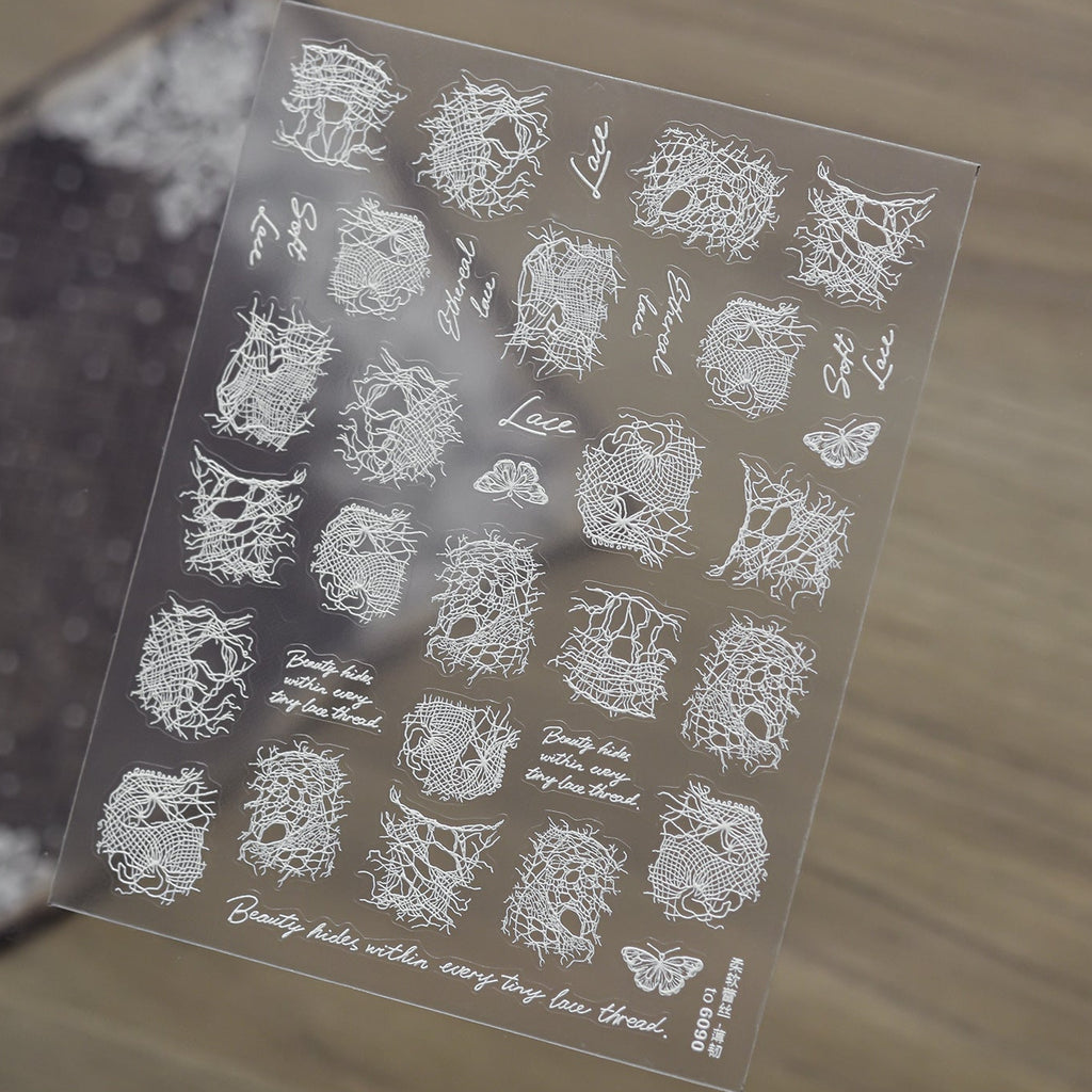 3D Vintage Lace Nail Stickers - Ethereal Netting Design Decals