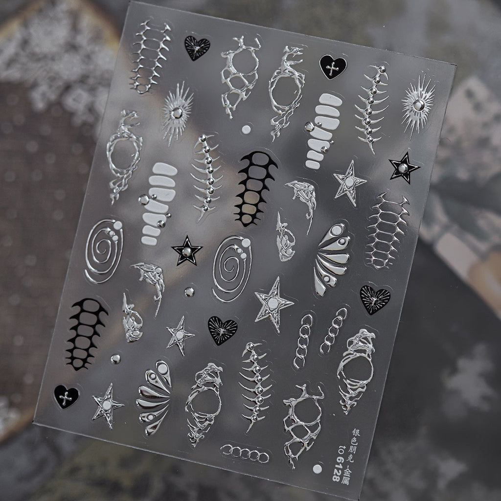 Y2K Edgy Silver Punk Nail Art Stickers - Gothic Metal Rivet Decals 