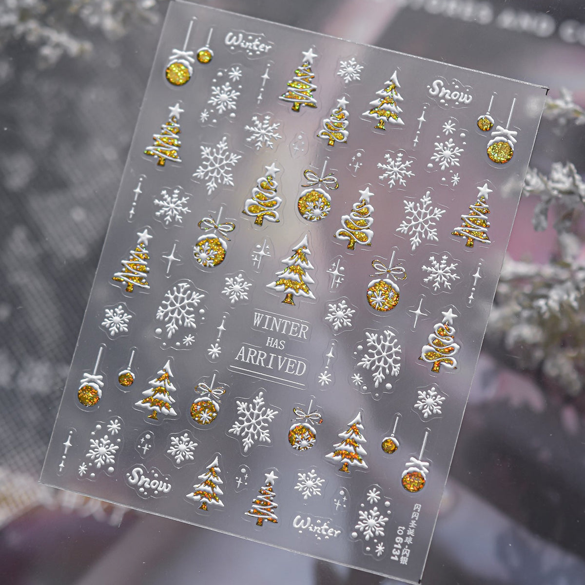 3D Christmas Glitter Nail Stickers - Sparkling Xmas Tree & Snowflake