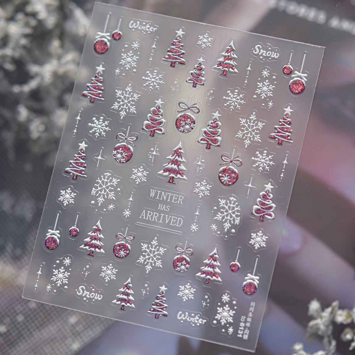 3D Christmas Glitter Nail Stickers - Sparkling Xmas Tree & Snowflake