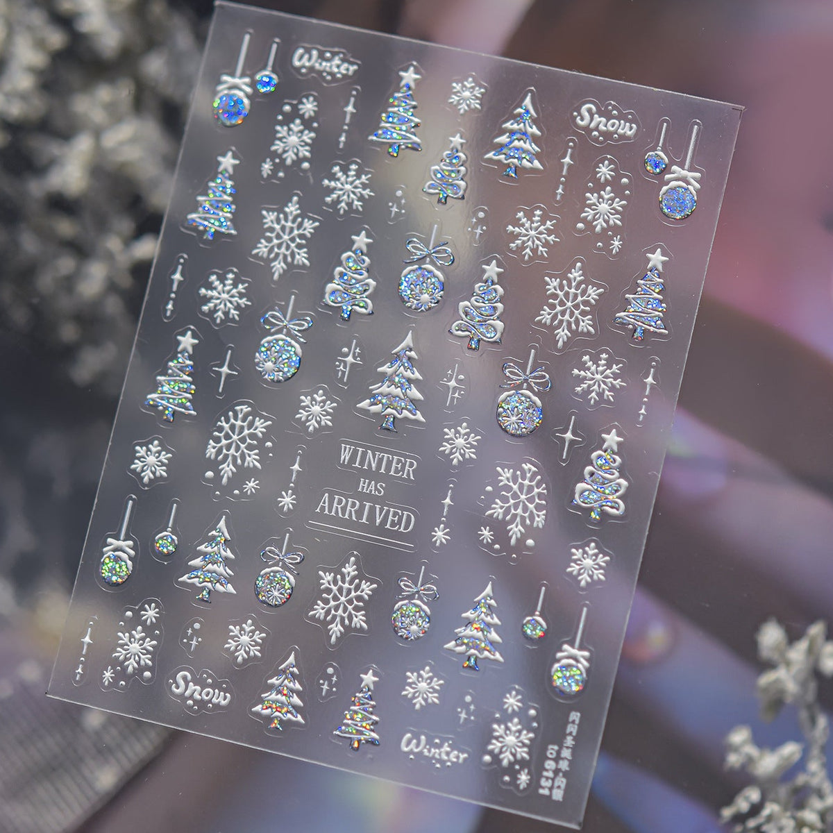 3D Christmas Glitter Nail Stickers - Sparkling Xmas Tree & Snowflake