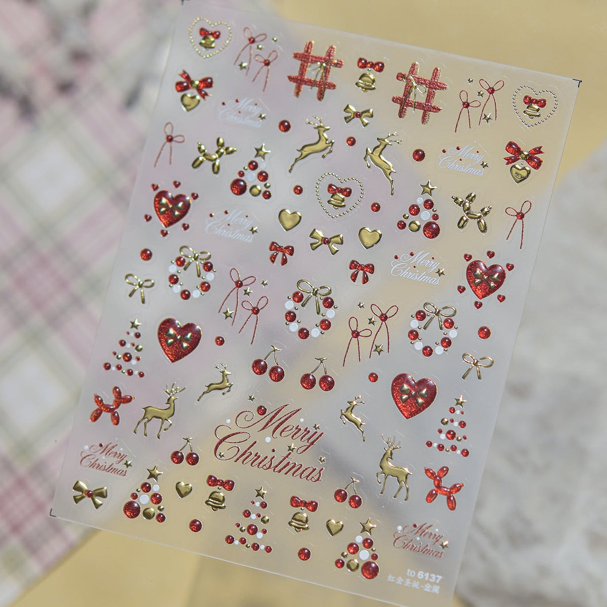 Christmas Nail Stickers - Gold & Red Holiday Decals 6137