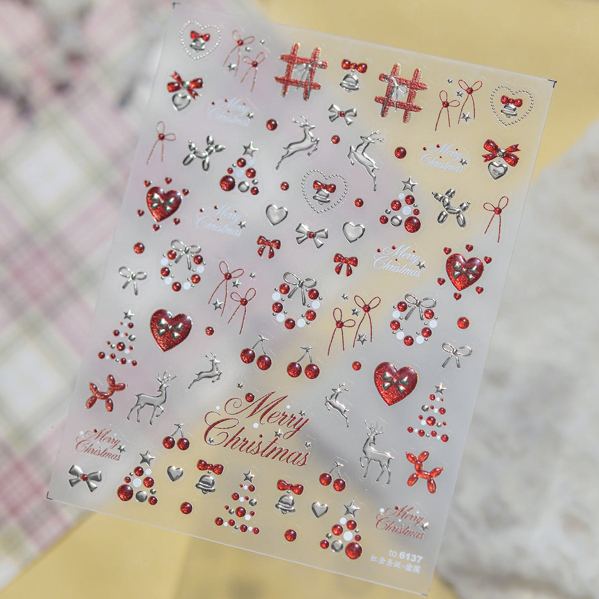 Christmas Nail Stickers - Gold & Red Holiday Decals 6137