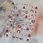 Red Blue Glitter Christmas Nail Stickers - Winter Snowman Snowflakes Decals 6147