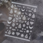 Embossed White Christmas Nail Stickers - Snowflake & Tree Design