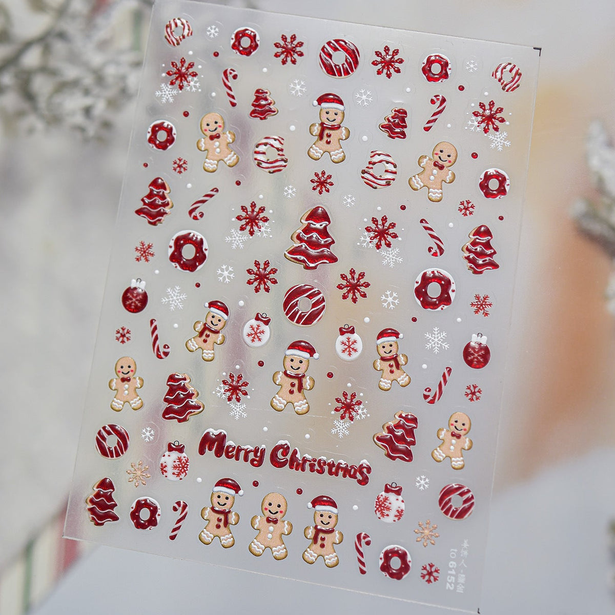 Red Blue Glitter Christmas Nail Stickers - Winter Snowman Snowflakes Decals 6147