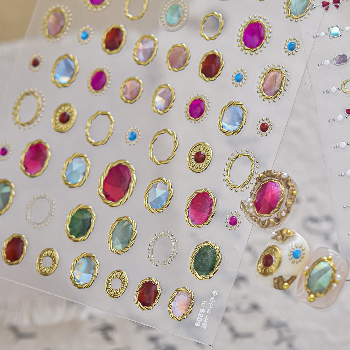 Baroque Gemstone Nail Art Stickers Vintage Gold Jewel Decals