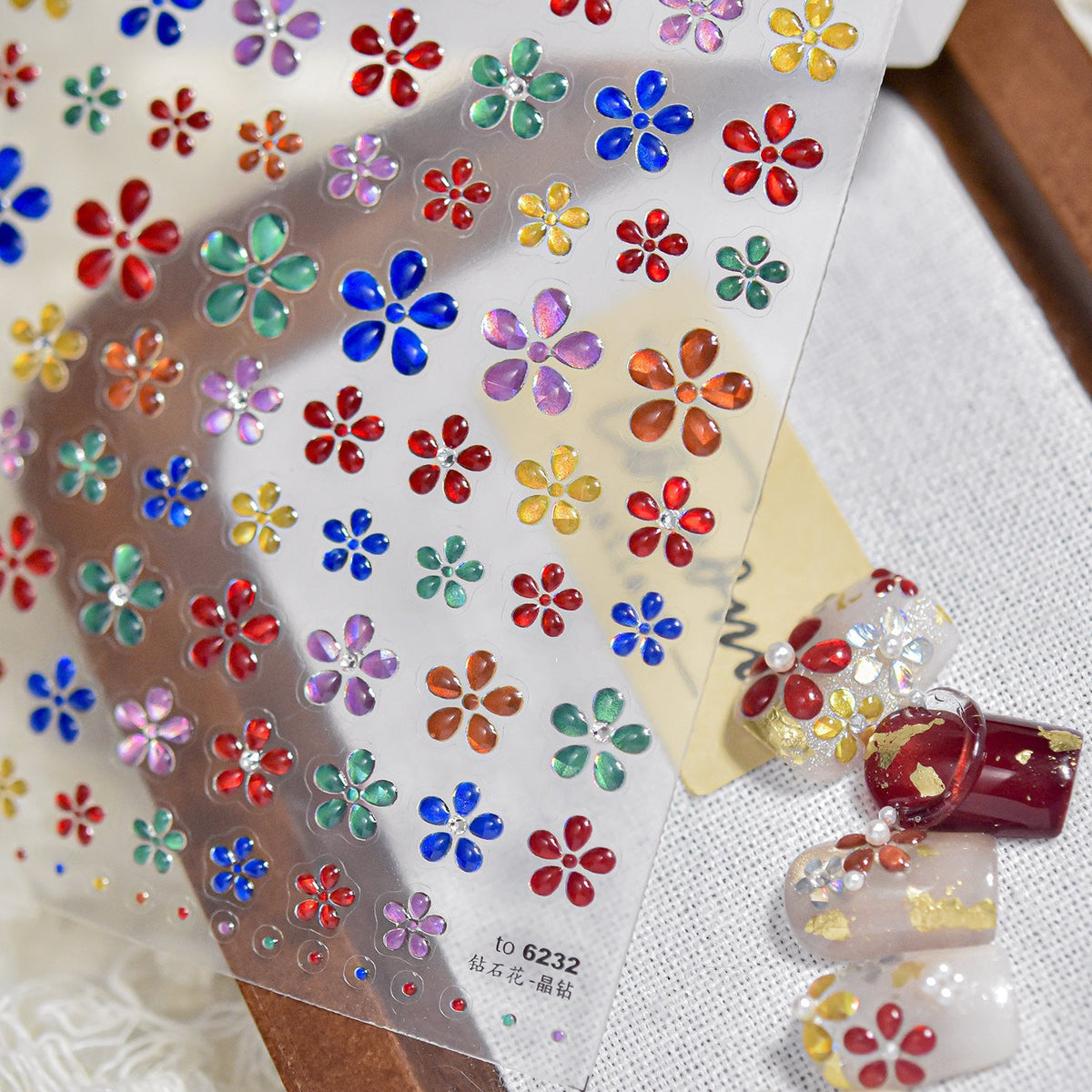 Crystal Flower Nail Art Stickers Aurora Floral Decals 