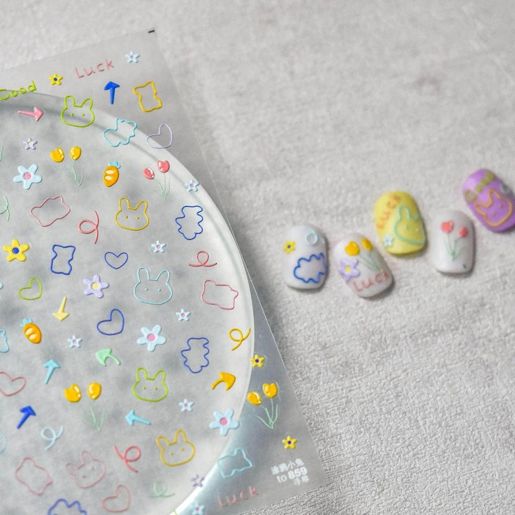 Graffiti Nail Stickers 5D Embossed Flower Nail Art Sticker Decals Adhesive Manicure Accessories to859