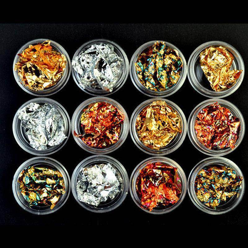 12 Boxes/set Multicolor Nail Foils Shiny Nail Sparkles - Nail MAD