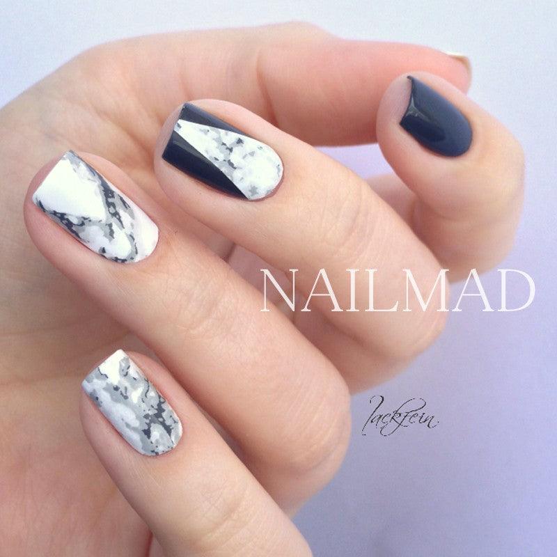 White/Black Stone Marble Nail Art Water Decals - Nail MAD