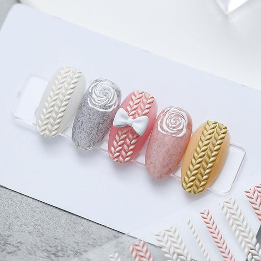 NailMAD Nail Art Stickers Adhesive  Embossed Knitting Sweater Sticker Decals TS1125 - Nail MAD